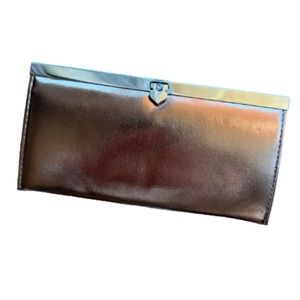 Metallic Bronze Faux Leather Wallet with Heart Clasp